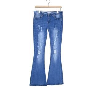 Celebrity Ace Womens 7/28 Distressed Flare Jeans
